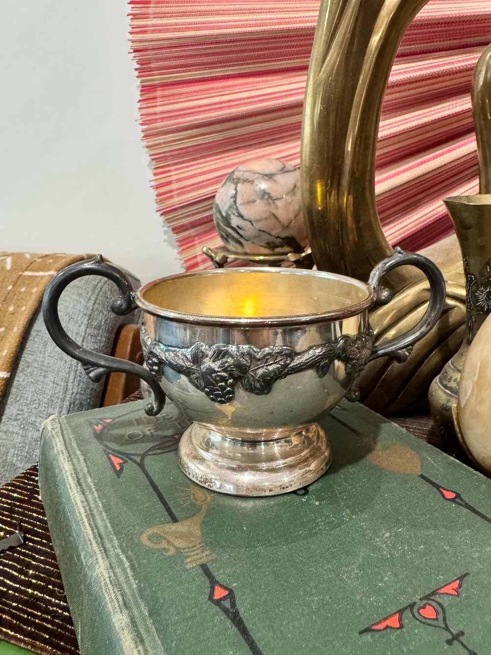 Antique silver plate grape design sugar bowl candle holder